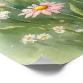 Poster Fée à l'aquarelle rose dans un champ de fleurs sau (Coin)