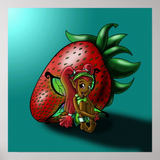 Poster Fée afro-américaine et fraise (Devant)