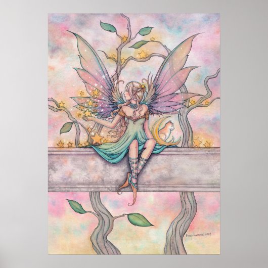 Poster Fée Assise avec Étoiles avec Art de Tabby Orange (Devant)