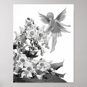 Poster Fée d'arbre de Catalpa avec des fleurs