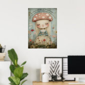 Poster Fée de champignon blanc dans une prairie florale (Bureau à domicile)