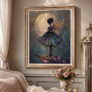 Poster Fée de clair de lune enchantée Art Fantastique Aqu