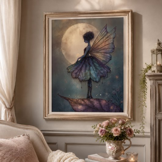 Poster Fée de clair de lune enchantée Art Fantastique Aqu