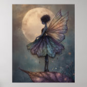 Poster Fée de clair de lune enchantée Art Fantastique Aqu (Devant)