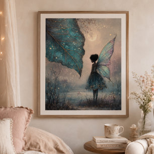 Poster Fée de feuille enchantée au clair de lune Fantaisi