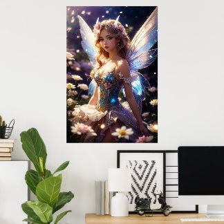 Poster Fée de fleurs magnifiques de fantaisie