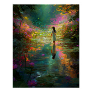 Poster Fée de l'eau aux pastels doux et nénuphars