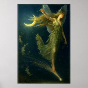 Poster Fée de nuit chevauchant une étoile filante Fantast