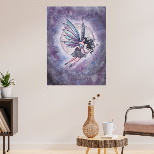Poster Fée de vol au clair de lune et art de fantaisie lu