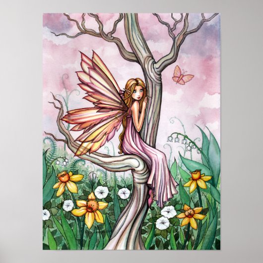 Poster Fée des fleurs printanières Jonquilles et Papillon (Devant)