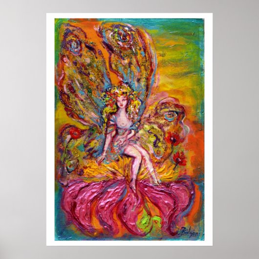 Poster FÉE DES FLEURS SUR L'IRIS ROSE Fantaisie (Devant)