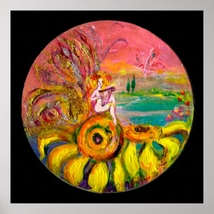 Poster FÉE DES TOURNESOLS jaune rose noir