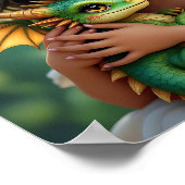 Poster Fée elfe aux yeux marrons et dragon (Coin)