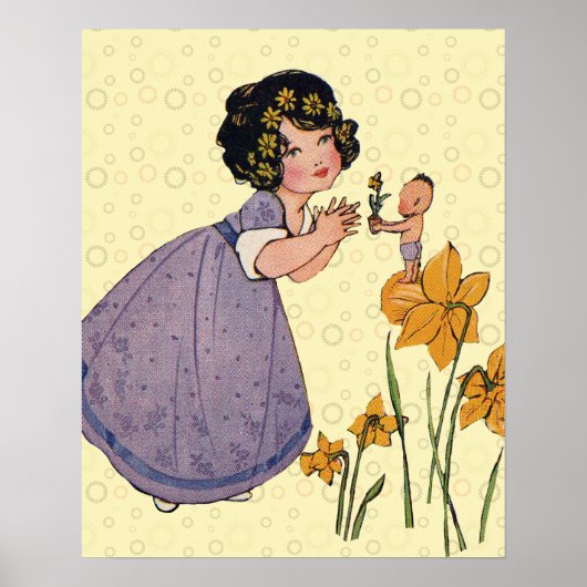 Poster Fée Elfe Fille Jonquille Antique Pâques (Devant)