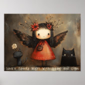 Poster Fée et chats d'Halloween Whimsical Mur personnalis (Devant)