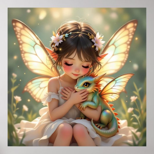 Poster Fée et Dragon | Chibi Conte de Fées Anime (Devant)