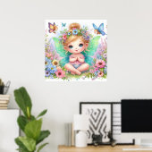 Poster Fée et fleurs au pays des fées pastel aquarelle (Bureau à domicile)