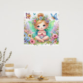 Poster Fée et fleurs au pays des fées pastel aquarelle (Cuisine)