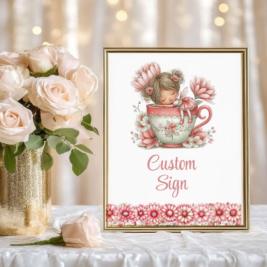 Poster Fée Florale Fille Rougeur Pastel Anniversaire Sign
