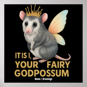 Poster Fée Godpossum Cute Opossum avec Couronne et ailes