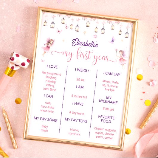 Poster Fée magique Premier anniversaire de fête Jalon