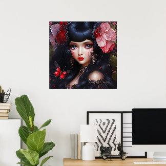 Poster Fée Princesse Fleur Cute Fantastique Yeux Bleus