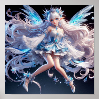Poster Fée Reine de Glace Éthérée avec Cheveux Blancs Flo