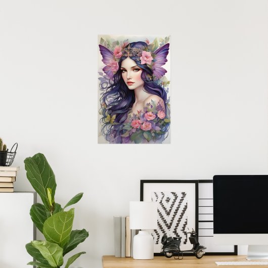 Poster Fée rose et violette (Bureau à domicile)
