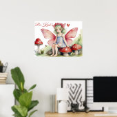 Poster Fée rose rouge avec champignons Soyez gentil Citat (Bureau à domicile)