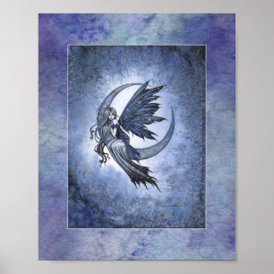 Poster Fée sur la lune croissante, illustration fantasy p