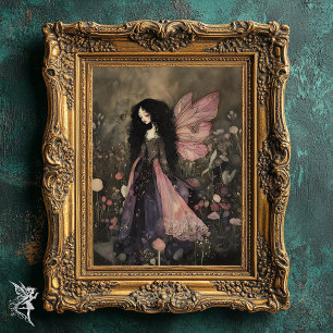 Poster Fée Whimsical avec florale Moody foncé Art mur