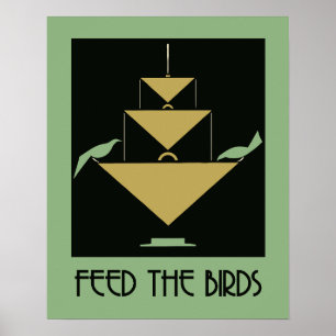 Poster Feed the birds green and amber
