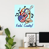 Poster Feelin' Country Guitare et drapeau (Bureau à domicile)