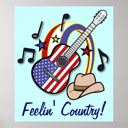 Poster Feelin' Country Guitare et drapeau (Devant)
