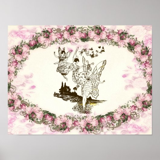 Poster Fées Danser Fleurs Vintages (Devant)