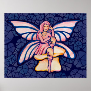 Poster Fées d'aquarelle de champignons roses Fées