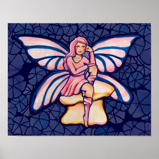 Poster Fées d'aquarelle de champignons roses Fées (Devant)