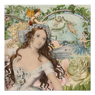 Poster Fées vintages et fleurs d'éphémères