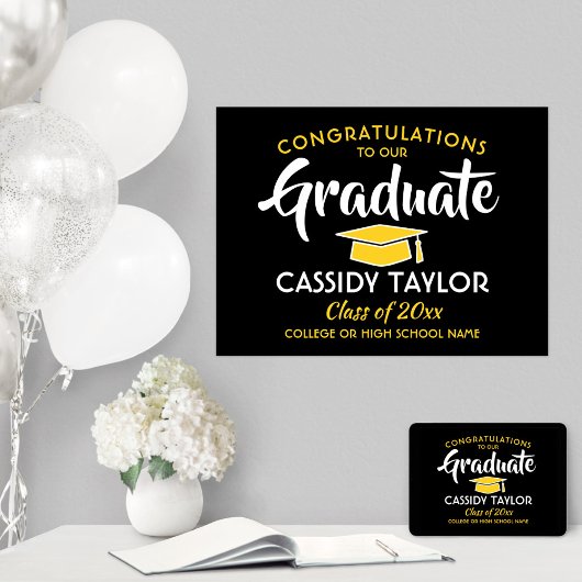 Poster Félicitations à l'obtention du diplôme Noir Or Jau