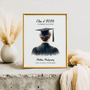 Poster Félicitations au diplômé blond aux cheveux bouclés