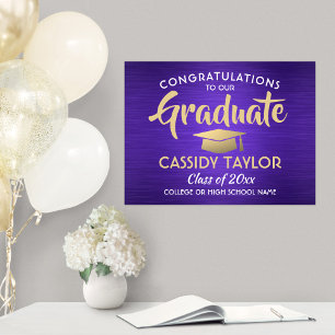Poster Félicitations Brossé Purple Gold et White Graduati