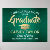 Poster Félicitations Diplômé Brossé Vert & Or Graduation (Devant)