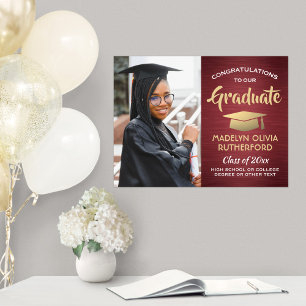 Poster Félicitations Photo Brossé Bourgogne & Gold Gradua