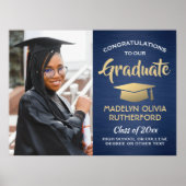 Poster Félicitations Photo Brossé Marine Bleu & Or Gradua (Devant)