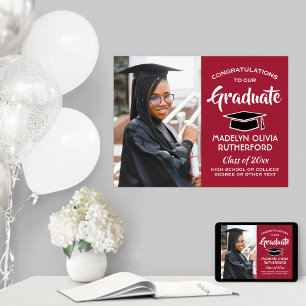 Poster Félicitations Photo Rouge noir et blanc Graduation