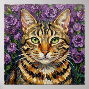 Poster Félin & Floral Artistique et Mignon Chat