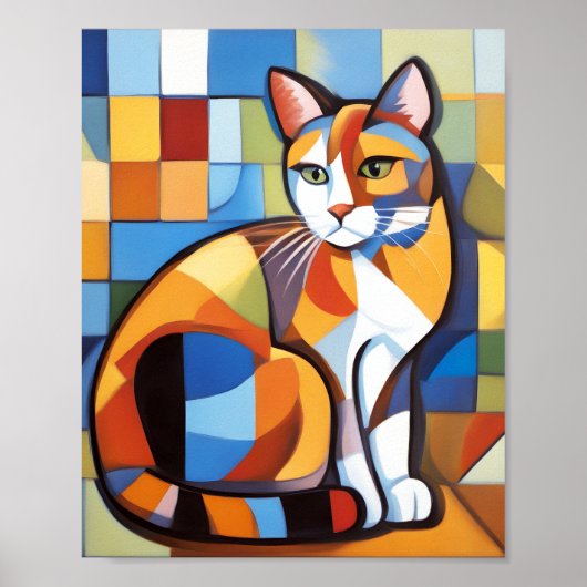 Poster Feline Abstraite Beauté Calico Cat Cubist (Devant)