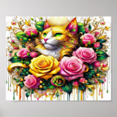 Poster Feline au milieu d'une floraison vibrante 10x8 (Devant)