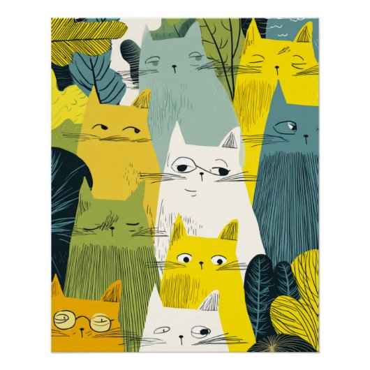 Poster Feline Crowd - Chat Quirky (Devant)