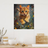 Poster Feline Flight in a Forest of Fire - Leaping Bengal (Cuisine)